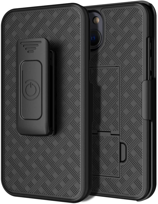 BELTRON Combo Case with Belt Clip for iPhone 13, Super Slim Rubberized Grip Case & Swivel Belt Clip Holster with Built-in Kickstand (Black)