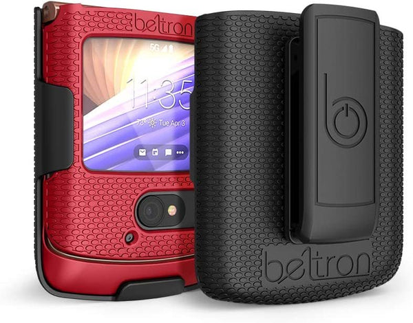 BELTRON Case with Clip for Motorola RAZR 5G (AT&T / T-Mobile), Snap-On Protective Cover with Rotating Belt Holster Combo & Built in Kickstand for Motorola Moto RAZR 5G Flip Phone (2020) XT2071 - Red