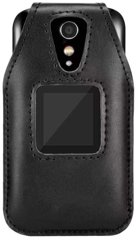 Fitted Leather Case for GreatCall Lively Flip (Model: 4053S), Features: Rotating Belt Clip, Screen & Keypad Protection, Secure Fit - Black