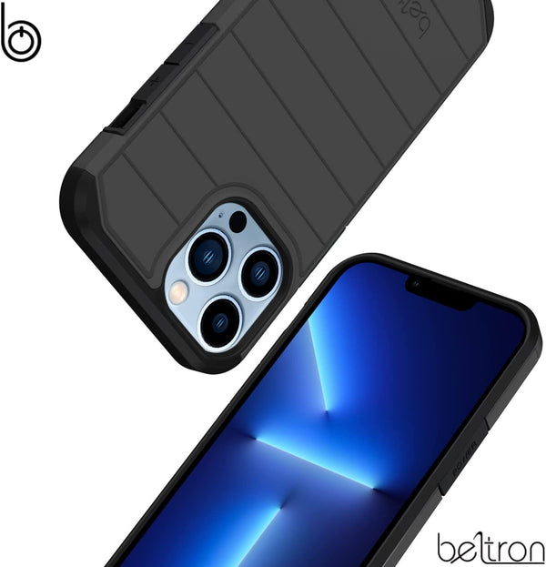 BELTRON Case with Belt Clip for iPhone 13 Pro Max, Slim Full Protection Case & Rotating Belt Clip Holster with Built in Kickstand, Scratch Resistant/Shock Absorption for iPhone 13 Pro Max 6.7" - Black