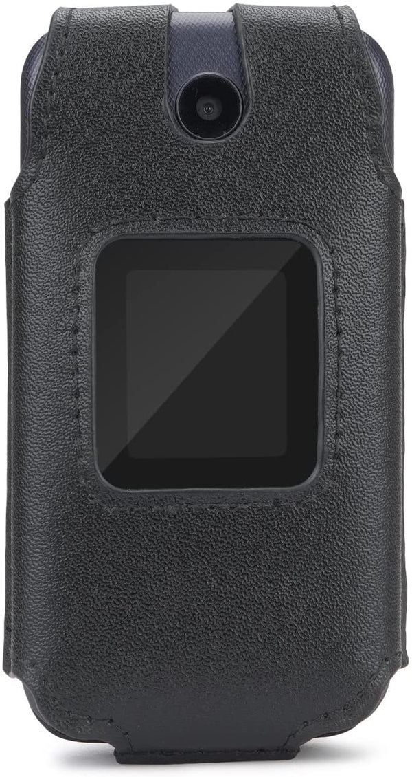 BELTRON Leather Fitted Case for Alcatel Go Flip 4 / TCL Flip Pro Phone - Secure Form Fit Cover with Built-in Screen Protection & Rotating Metal Belt Clip (4056)