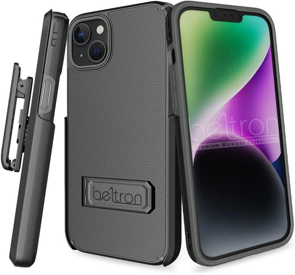 BELTRON Case Holster Combo for iPhone 14, iPhone 13, Slim Protective Full Body Grip Case & Swivel Belt Clip 3 in 1 Combo with Kickstand / Card Holder for iPhone 14 & iPhone 13 (NOT for Pro)