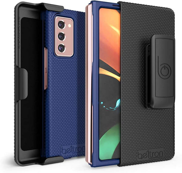 BELTRON Case with Clip for Galaxy Z Fold2 5G, Snap-On Protective Cover with Rotating Belt Holster Combo and Built in Kickstand for Samsung Galaxy Z Fold2 Phone (SM-F916)