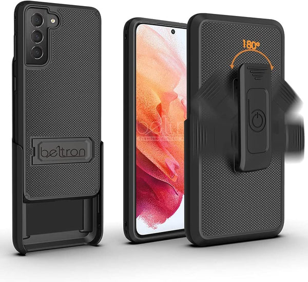 BELTRON Case & Holster for Samsung Galaxy S21 5G (2021), Slim Protective Full Body Dual Guard Grip Case & Swivel Belt Clip Combo with Kickstand / Card Holder for Galaxy S21 6.2 (NOT FOR S21 PLUS OR ULTRA)